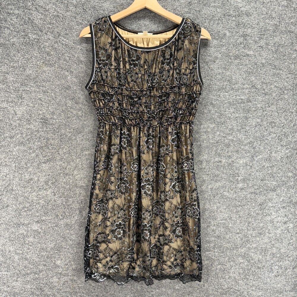 MSSP Dress Women M Medium Black Floral Sheath Midi Lined Sleeveless Rayon Casual